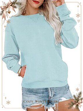 Women's Crew Neck Long Sleeve Pullover Sweatshirt with Pockets Relaxed Fit